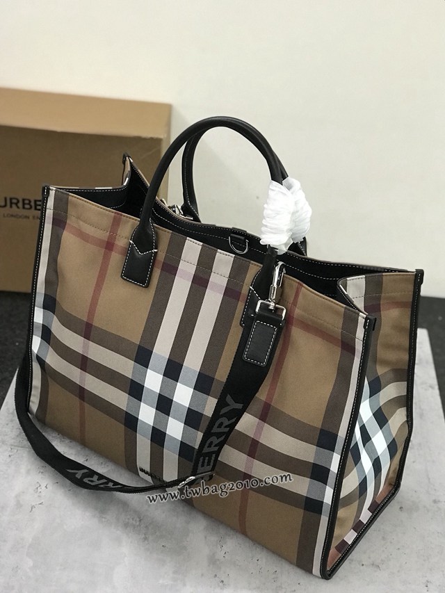 Burberry專門店新款手提購物袋 巴寶莉棉質格子托特款The Belt貝爾特包 yxb1309